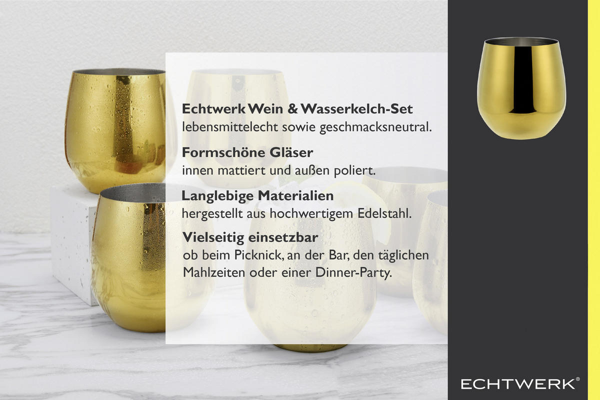 GLÄSERSET  6-teilig  - Goldfarben, Trend, Metall (9,9cm) - Echtwerk