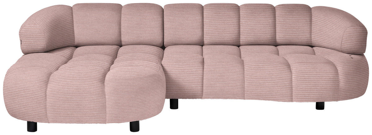 ECKSOFA  in Cord, Velours Rosa  183/284 cm  - Schwarz/Rosa, Design, Holz/Textil (183/284cm) - Welnova