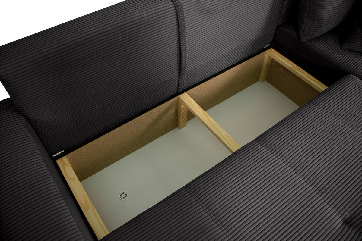 ECKSOFA in Cord Dunkelgrau  - Dunkelgrau/Schwarz, Design, Kunststoff/Textil (248/146cm) - MID.YOU