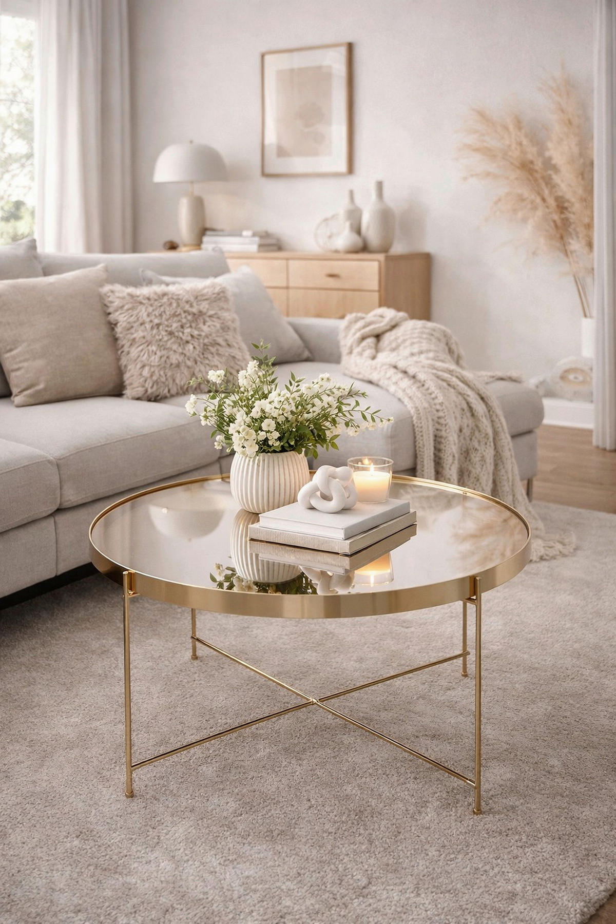 COUCHTISCH Spiegelglas 62,5/62,5/38 cm rund Champagner  - Champagner, Design, Glas/Metall (62,5/62,5/38cm) - MID.YOU