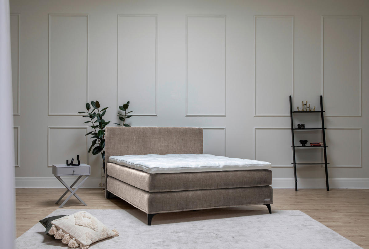 BOXSPRINGBETT 200/220 cm  in Hellbraun  - Hellbraun/Schwarz, Konventionell, Holz/Textil (200/220cm) - Sjöholm