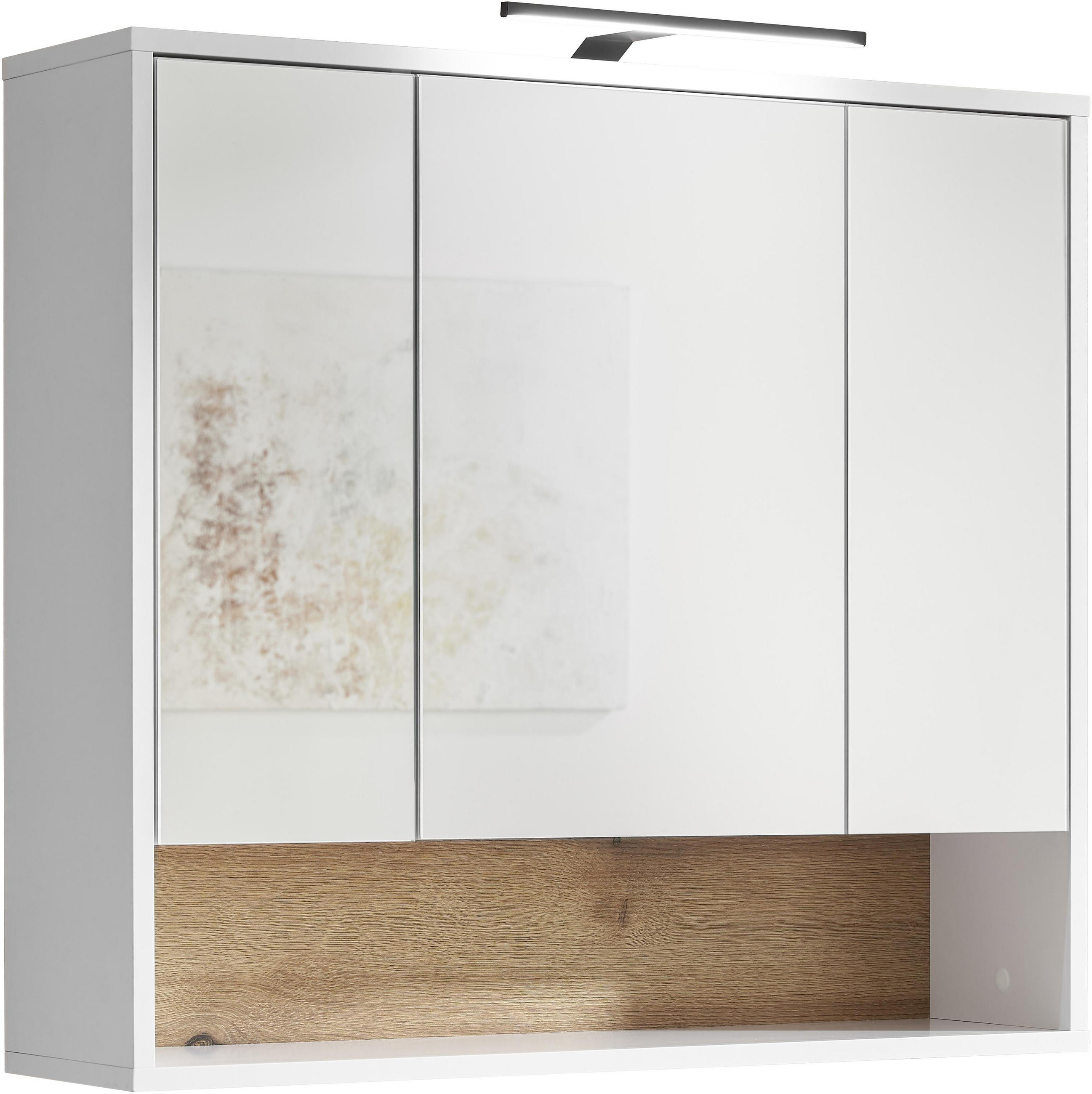 TÜKRÖS SZEKRÉNY 80/72/21 cm  - tölgyfa/fehér, Konventionell, faalapú anyag/Üveg (80/72/21cm) - home24