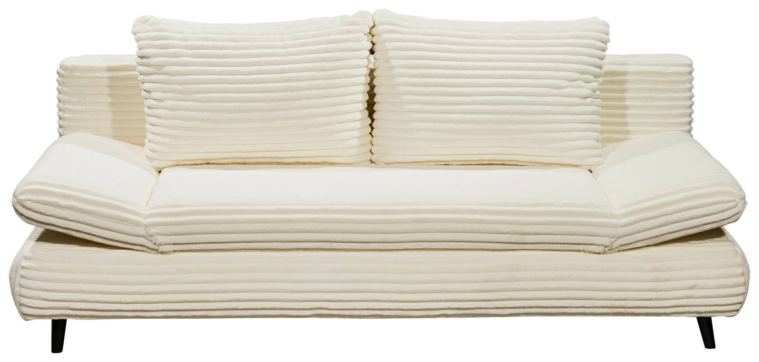 SCHLAFSOFA  mit Schlafen auf Sitzhöhe, Rücken echt, Armteil links, Armteil rechts Cord Beige  - Beige/Schwarz, KONVENTIONELL, Holz/Textil (212/88/101cm) - MID.YOU