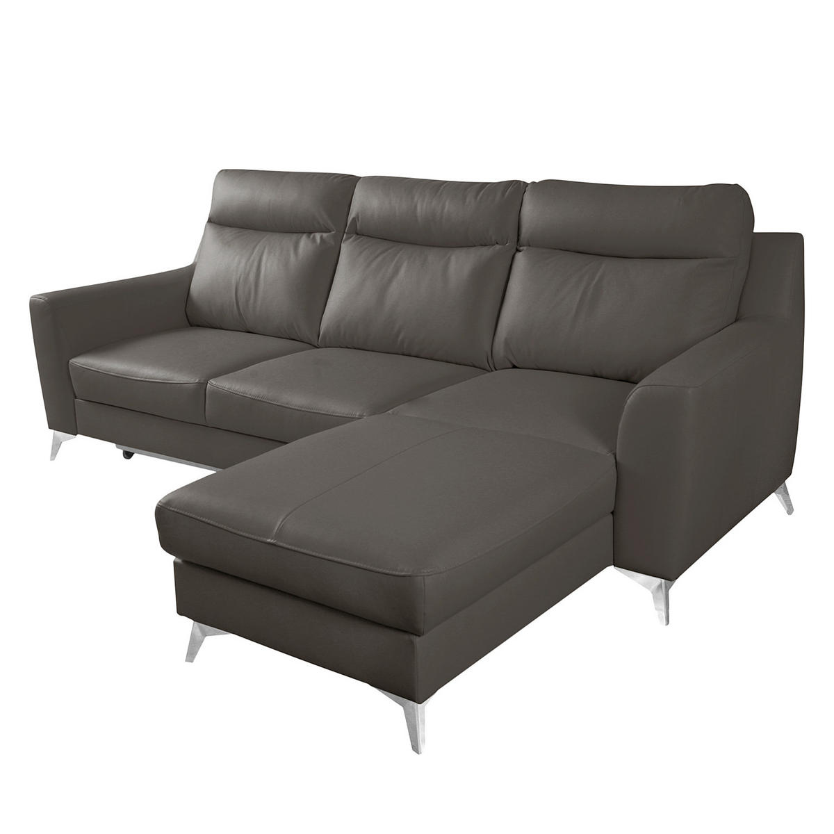 ECKSOFA Lederlook Echtleder Dunkelbraun  - Chromfarben/Dunkelbraun, Design, Leder/Textil (236/168cm) - Livetastic
