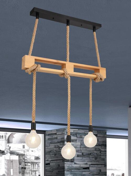 HÄNGELEUCHTE 83/10/120 cm   - Schwarz/Braun, Natur, Naturmaterialien/Holz (83/10/120cm) - Globo