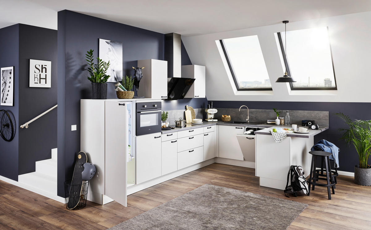 EINBAUKÜCHE UNO  - Creme/Schwarz, Design, Holzwerkstoff/Metall - Moderano
