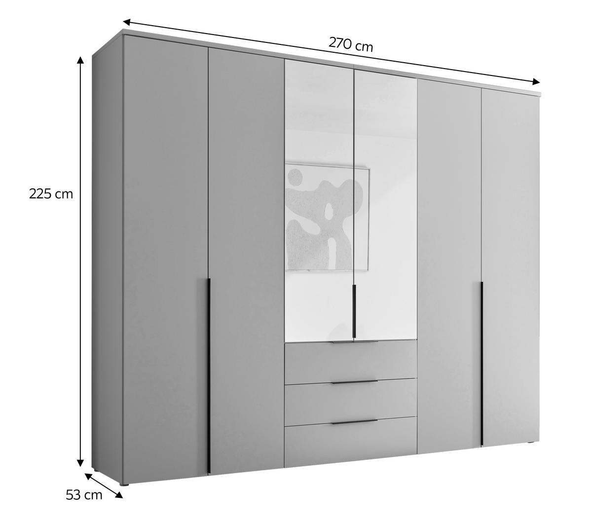 DREHTÜRENSCHRANK 6-türig Kaschmir  - Kaschmir/Schwarz, Design, Glas/Holzwerkstoff (270/225/53cm) - Chameo