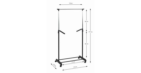 KLEIDERWAGEN in Schwarz, Chromfarben 81/100-177/42 cm   - Chromfarben/Schwarz, Basics, Kunststoff/Metall (81/100-177/42cm) - Carryhome