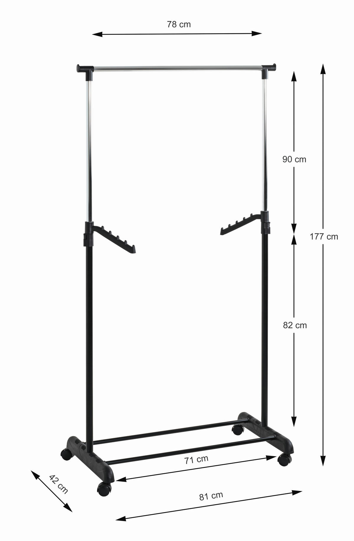 Cuier Mobil Cu Raft Pantofi negru, culoare crom, 81/100-177/42 cm   - culoare crom/negru, Basics, plastic/metal (81/100-177/42cm) - Carryhome