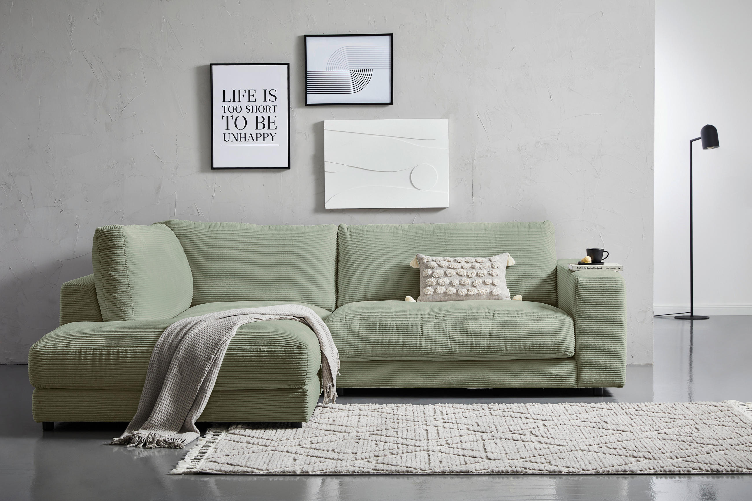 ECKSOFA in Cord Dunkelgrün  - Dunkelgrün/Schwarz, Design, Kunststoff/Textil (224/265cm) - Hom`in