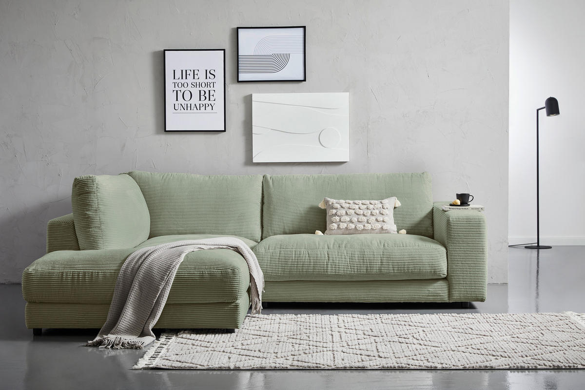 ECKSOFA in Cord Dunkelgrün  - Dunkelgrün/Schwarz, Design, Kunststoff/Textil (224/265cm) - Hom`in
