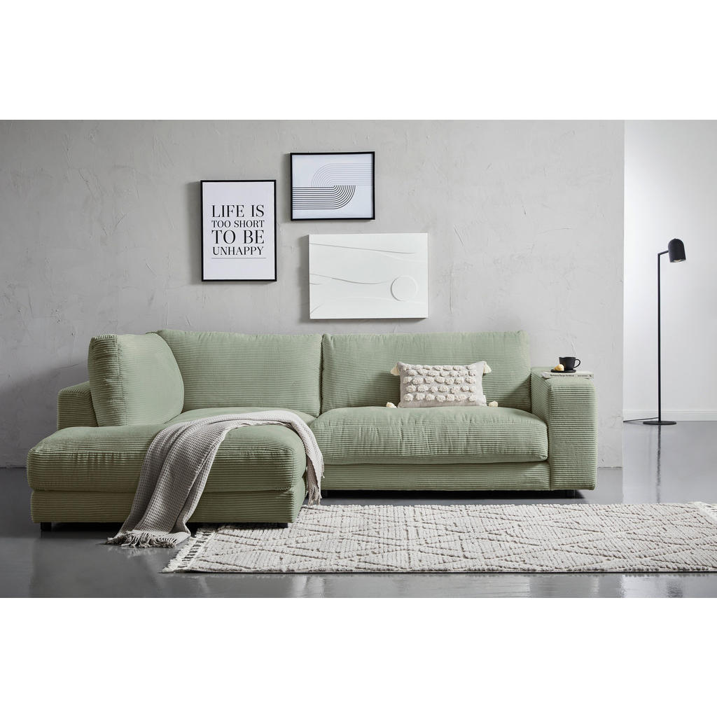 Thumbnail - Hom`in Ecksofa, Dunkelgrün, Textil, 4-Sitzer, Füllung: Schaumstoff, Federn, Ottomane links, L-Form, 265x224 cm, Blauer E...