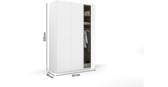 DREHTÜRENSCHRANK 151/223/60 cm 3-türig Weiß - Weiß, Trend, Glas/Holzwerkstoff (151/223/60cm) - Novel