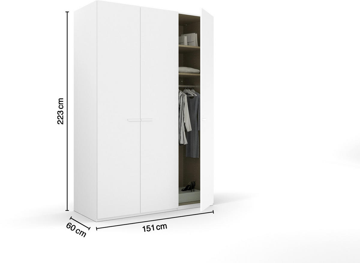 DREHTÜRENSCHRANK in Weiss  - Weiss, Trend, Glas/Holzwerkstoff (151/223/60cm) - Novel