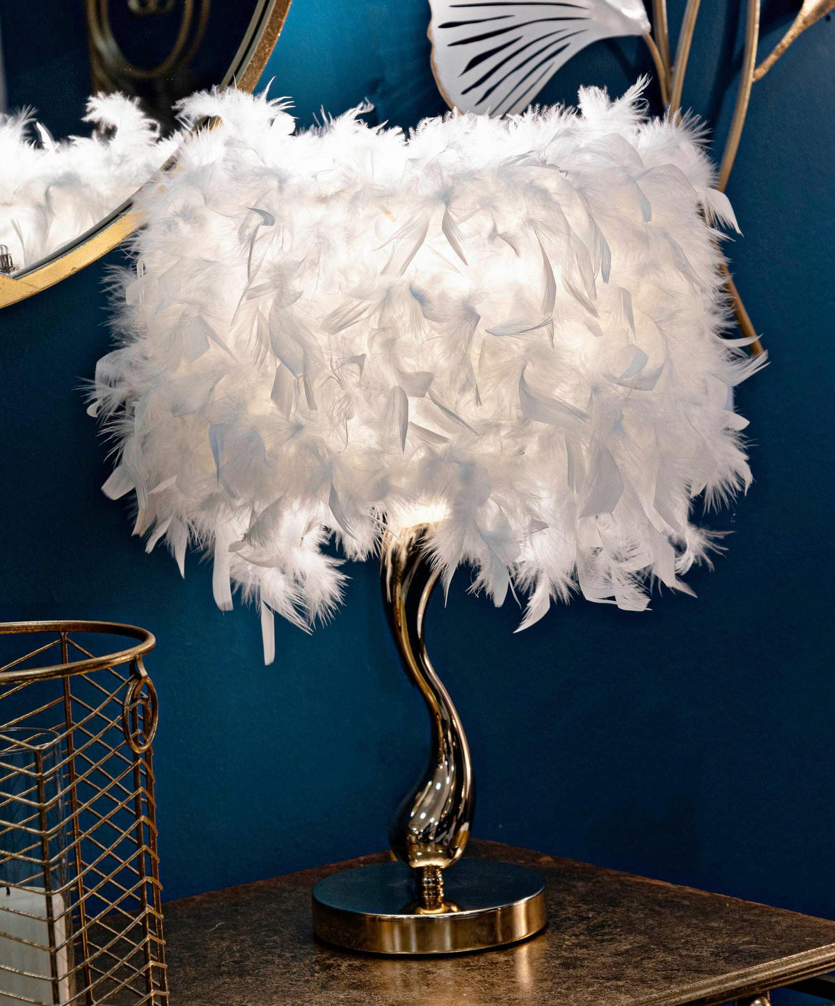 TISCHLEUCHTE - Goldfarben/Weiß, Basics, Kunststoff/Metall (25/47/25cm)