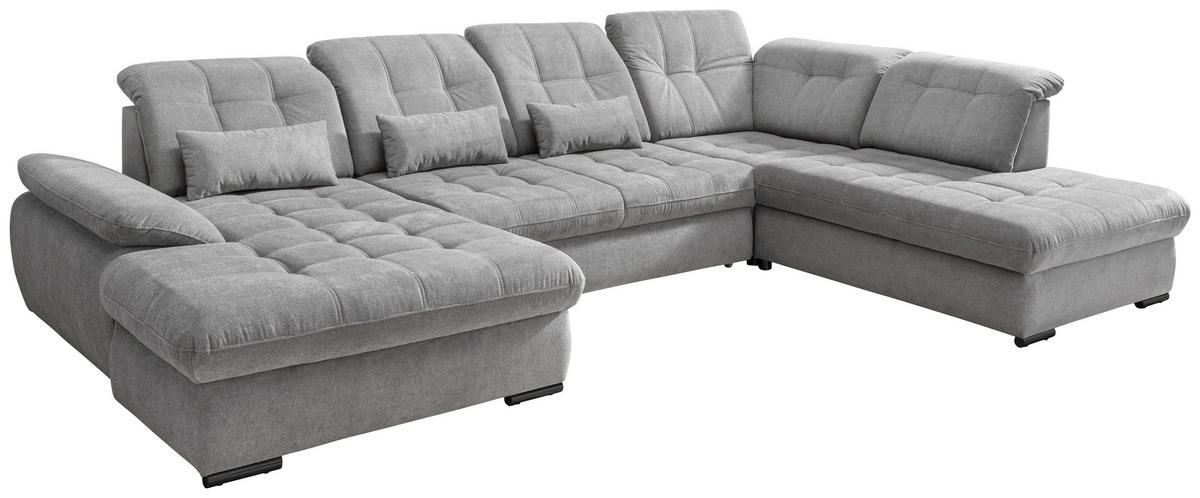 WOHNLANDSCHAFT in Chenille Silberfarben  - Silberfarben/Schwarz, Modern, Textil/Metall (184/387/252cm) - Livetastic