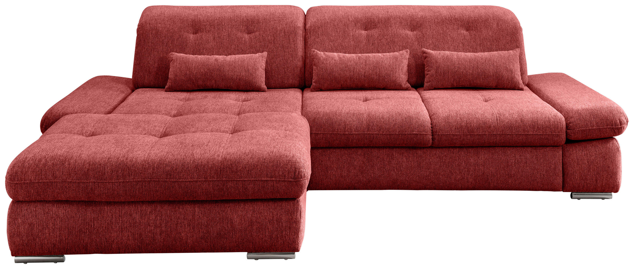 ECKSOFA in Chenille Rot  - Chromfarben/Rot, Design, Textil/Metall (196/300cm) - Livetastic
