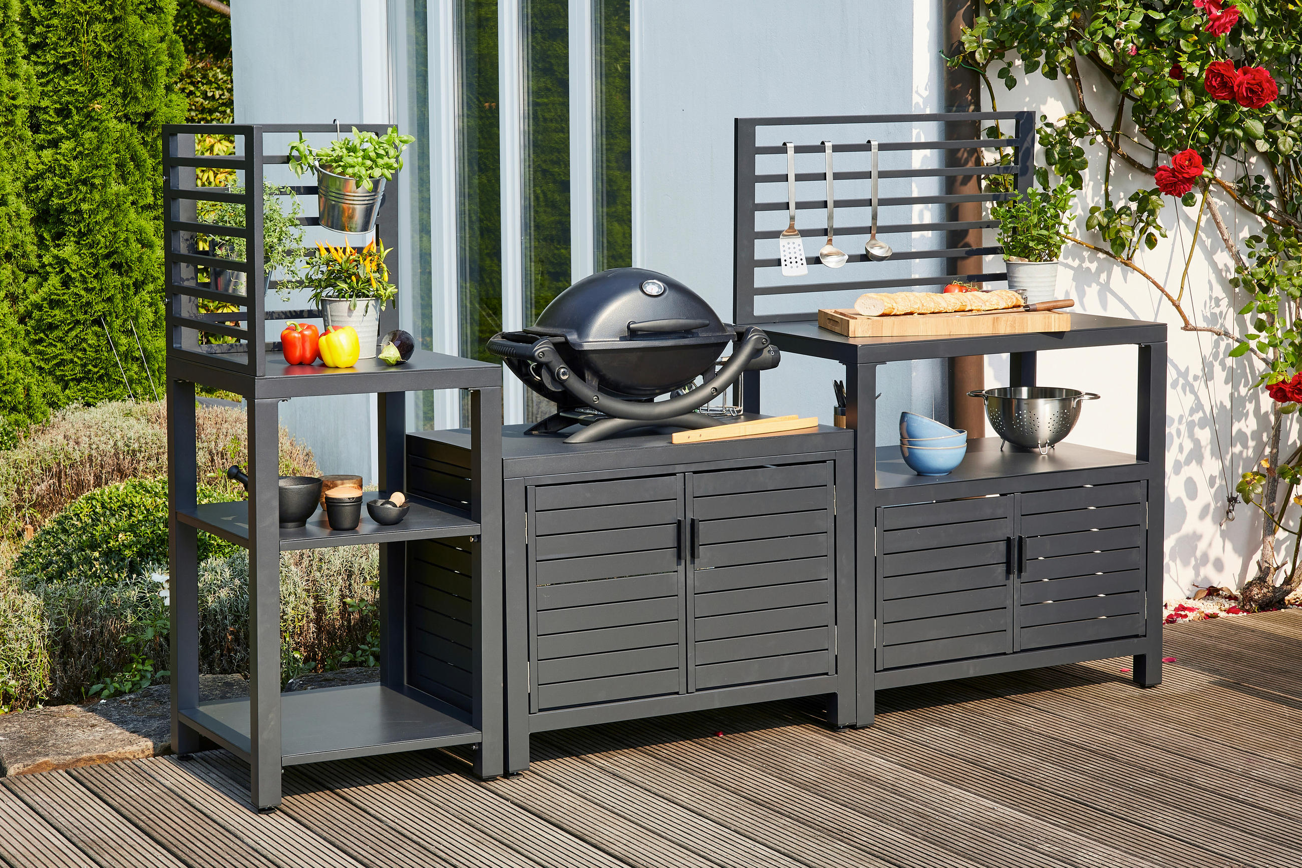 OUTDOORKÜCHE - Anthrazit, KONVENTIONELL, Metall (168/70,5/90cm) - Siena Garden