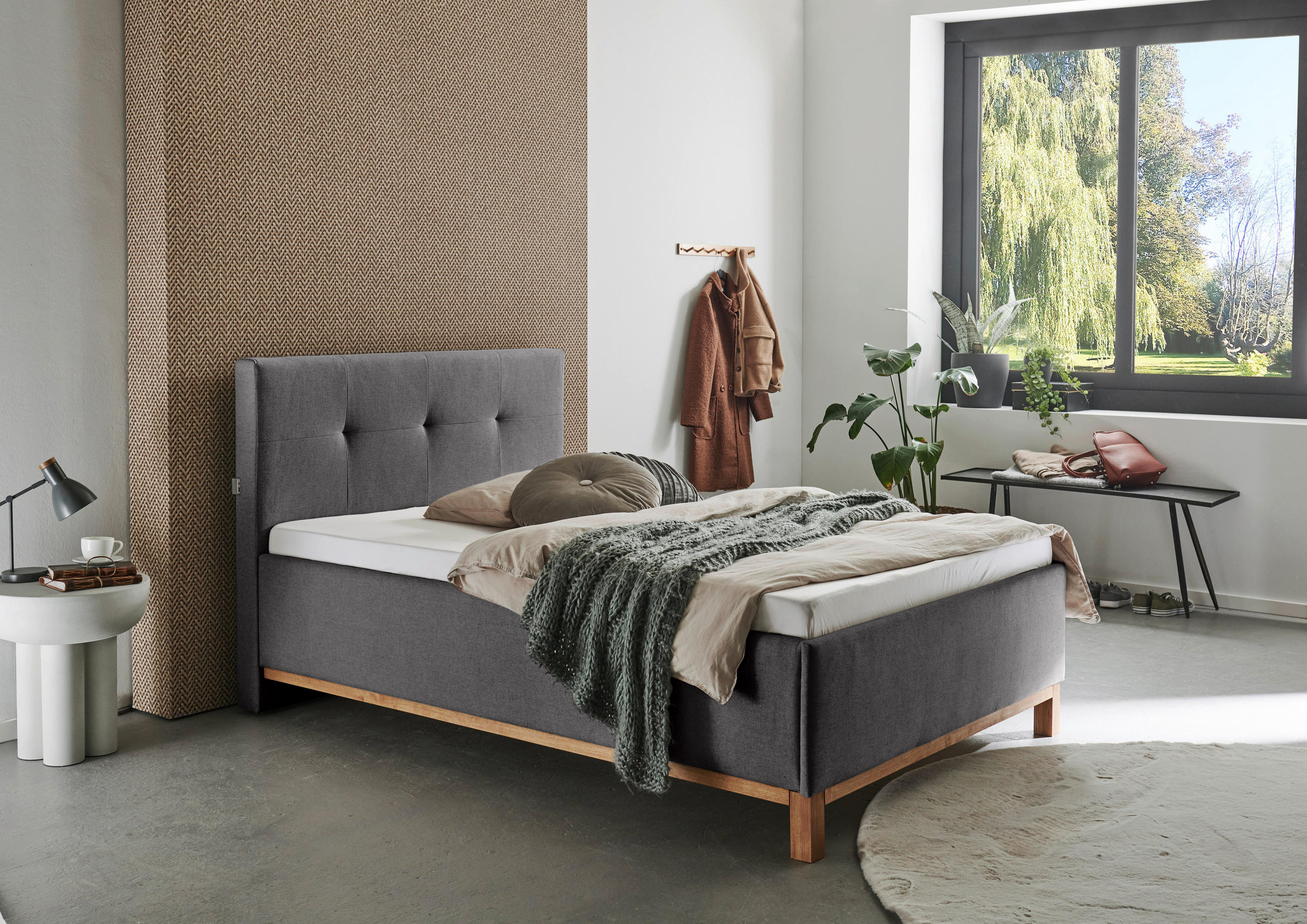 POLSTERBETT 140/200 cm,  in Anthrazit,  - Eichefarben/Anthrazit, MODERN, Holz/Textil (140/200cm) - Livetastic