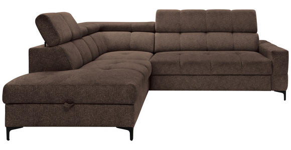 ECKSOFA  in Struktur Dunkelbraun Bettkasten, Kopfteilverstellung, Liegefläche im Originalstoff  212/254 cm  - Dunkelbraun/Schwarz, MODERN, Textil/Metall (212/254cm) - Carryhome