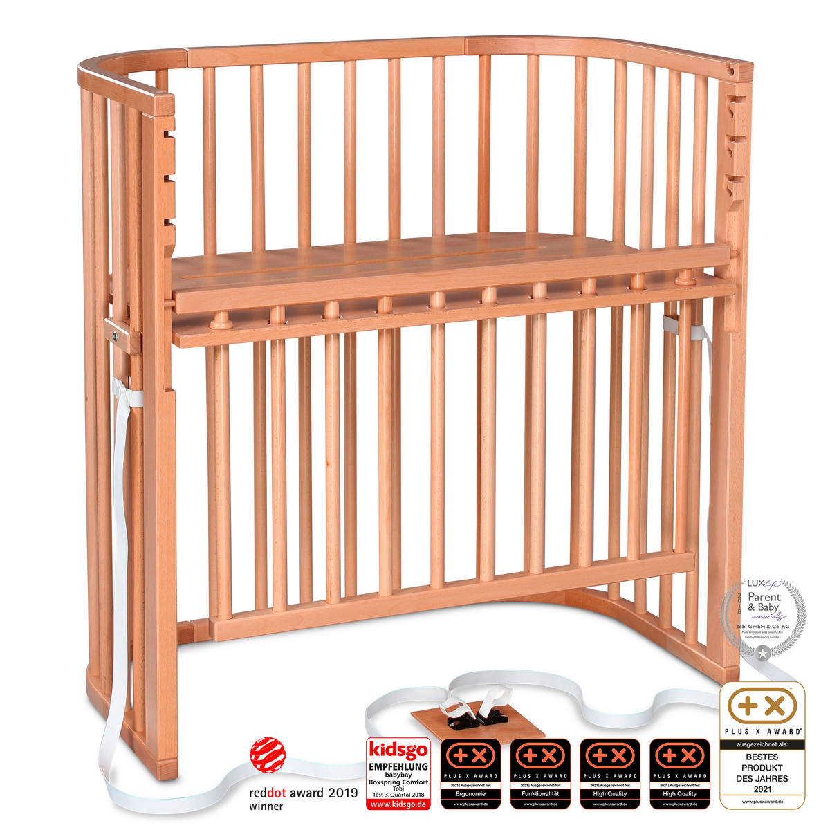 BEISTELLBETT Boxspring Comfort Plus  - Naturfarben, Basics, Holz (56,5/96,5/96cm) - Babybay