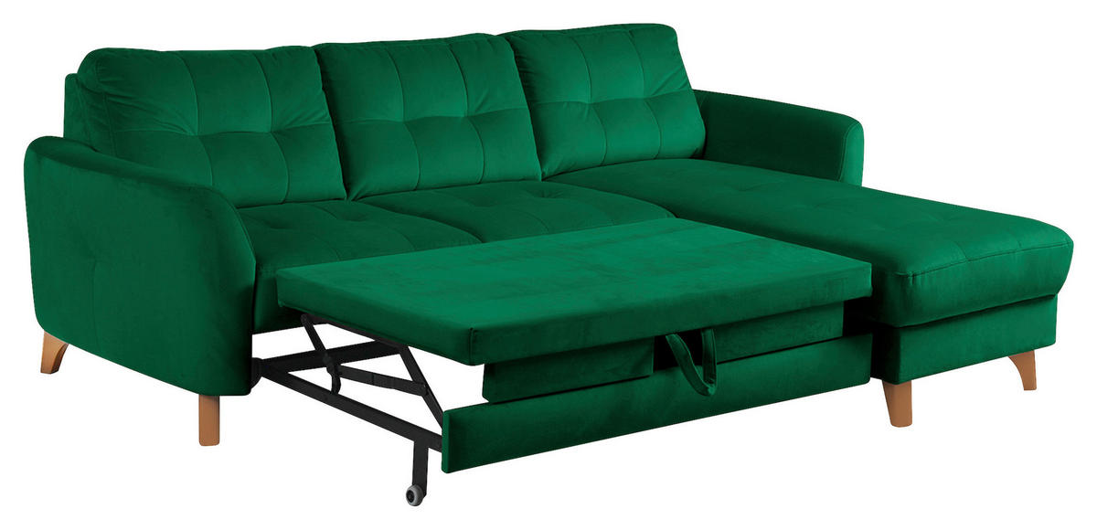 ECKSOFA Dunkelgrün Samt  - Dunkelgrün/Buchefarben, Design, Holz/Textil (238/168cm) - Livetastic