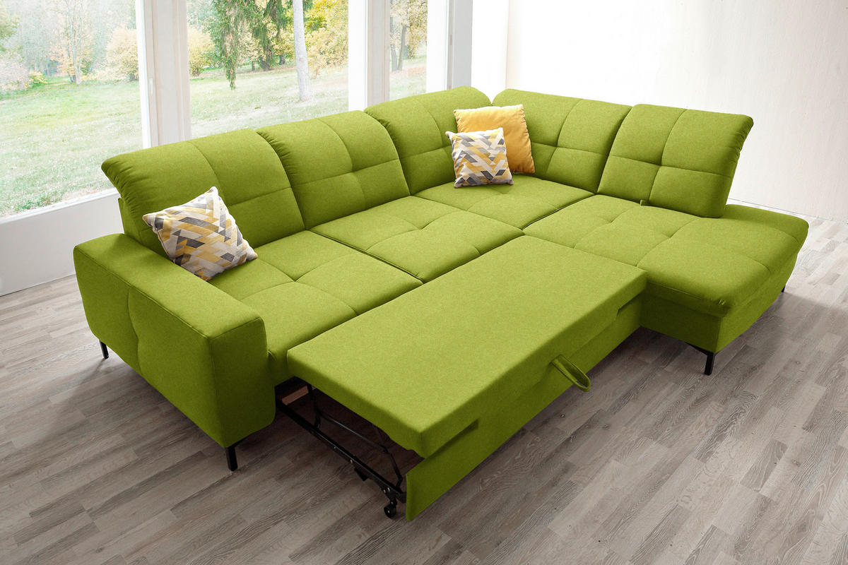 ECKSOFA in Chenille Limette  310/240 cm  - Limette/Schwarz, Design, Textil/Metall (310/240cm) - Xora