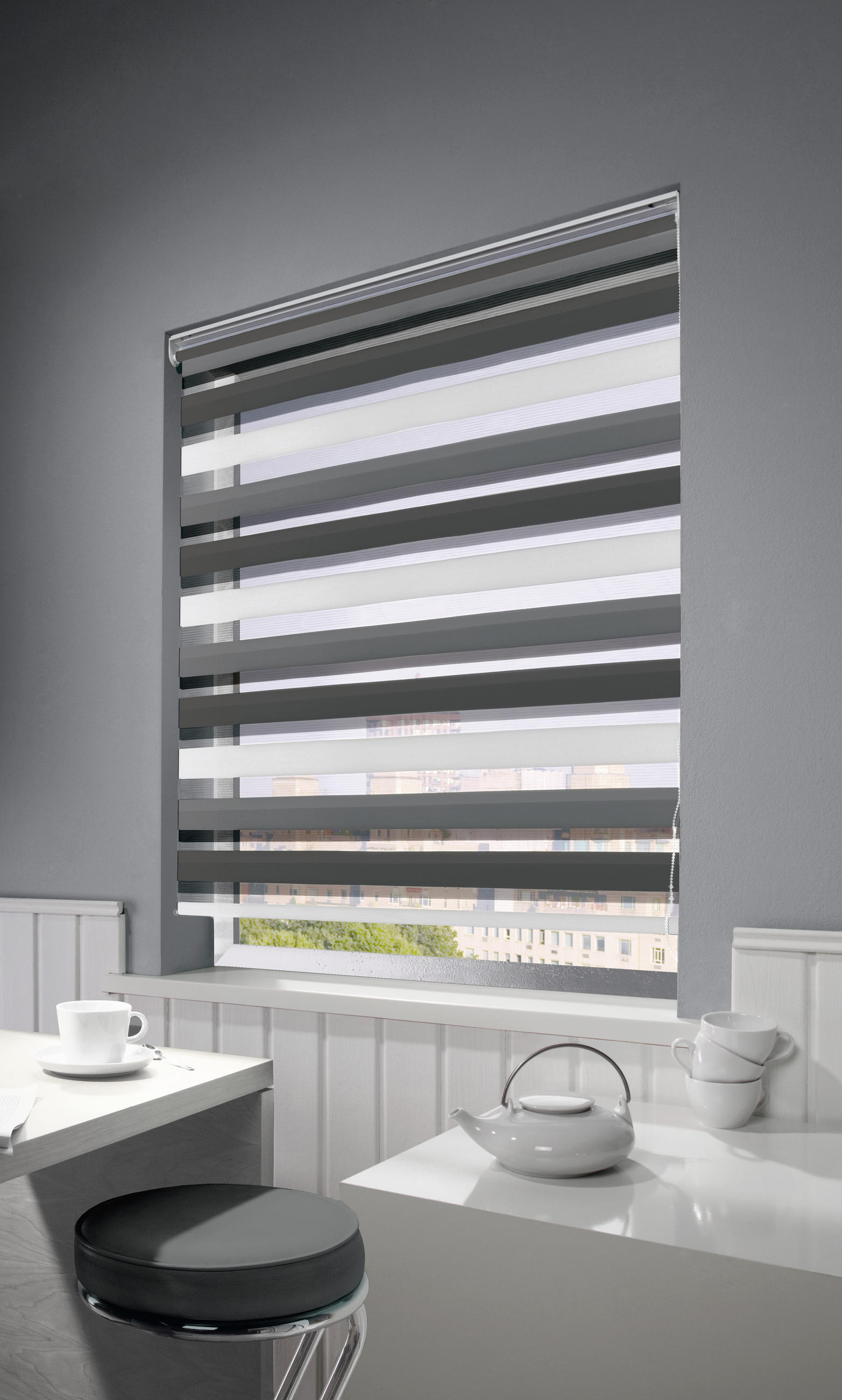DOPPELROLLO  halbtransparent  80/210 cm    - Anthrazit/Weiß, Design, Textil (80/210cm)
