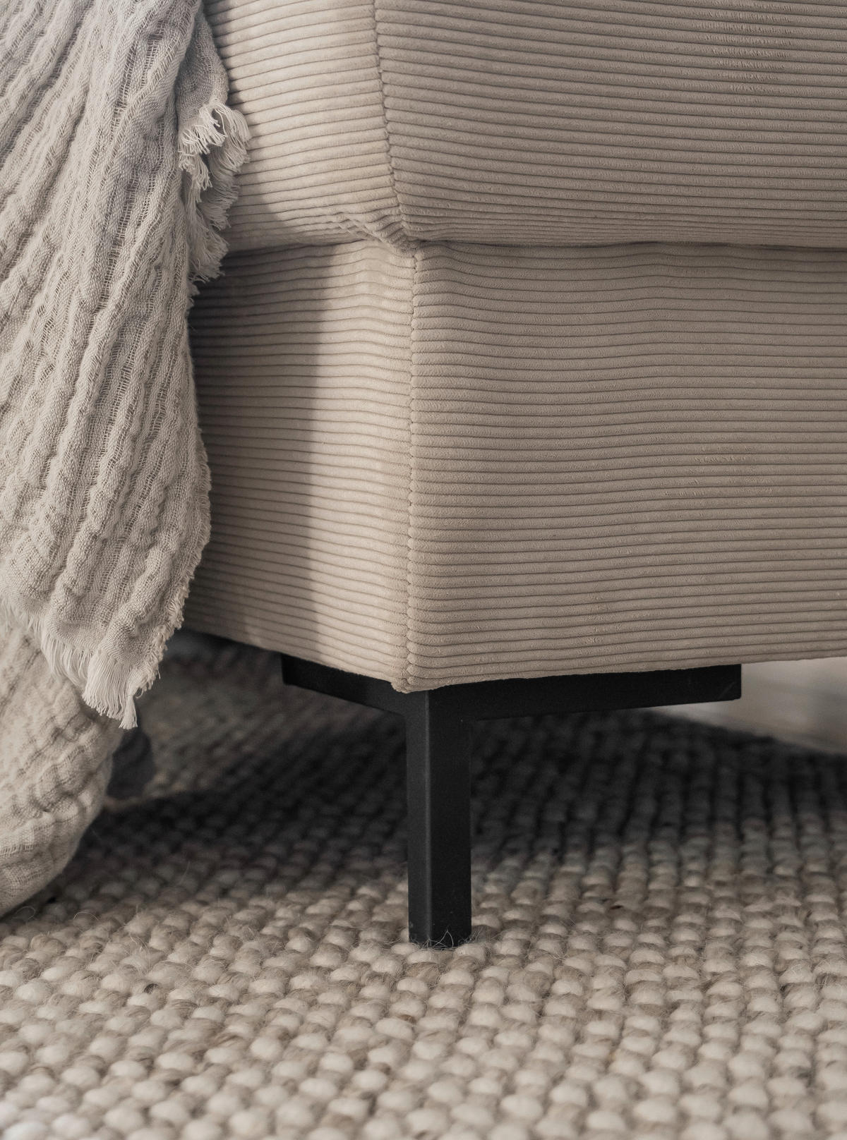 WOHNLANDSCHAFT Beige Cord  - Beige/Schwarz, Design, Textil/Metall (197/303/148cm) - MID.YOU