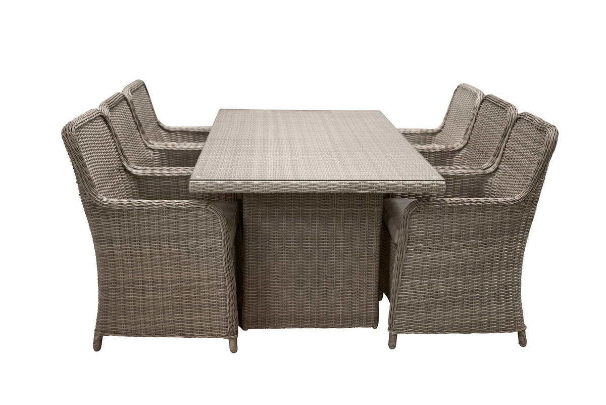 GARTENTISCHGRUPPE Stahl  - Beige, MODERN, Glas/Kunststoff (200/100/75cm) - Gardenson