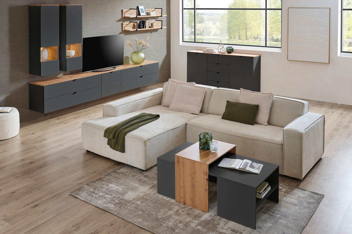 COUCHTISCH in Holzwerkstoff 115/70/50 cm  - Graphitfarben/Eiche Artisan, Modern, Holzwerkstoff (115/70/50cm) - Hom`in