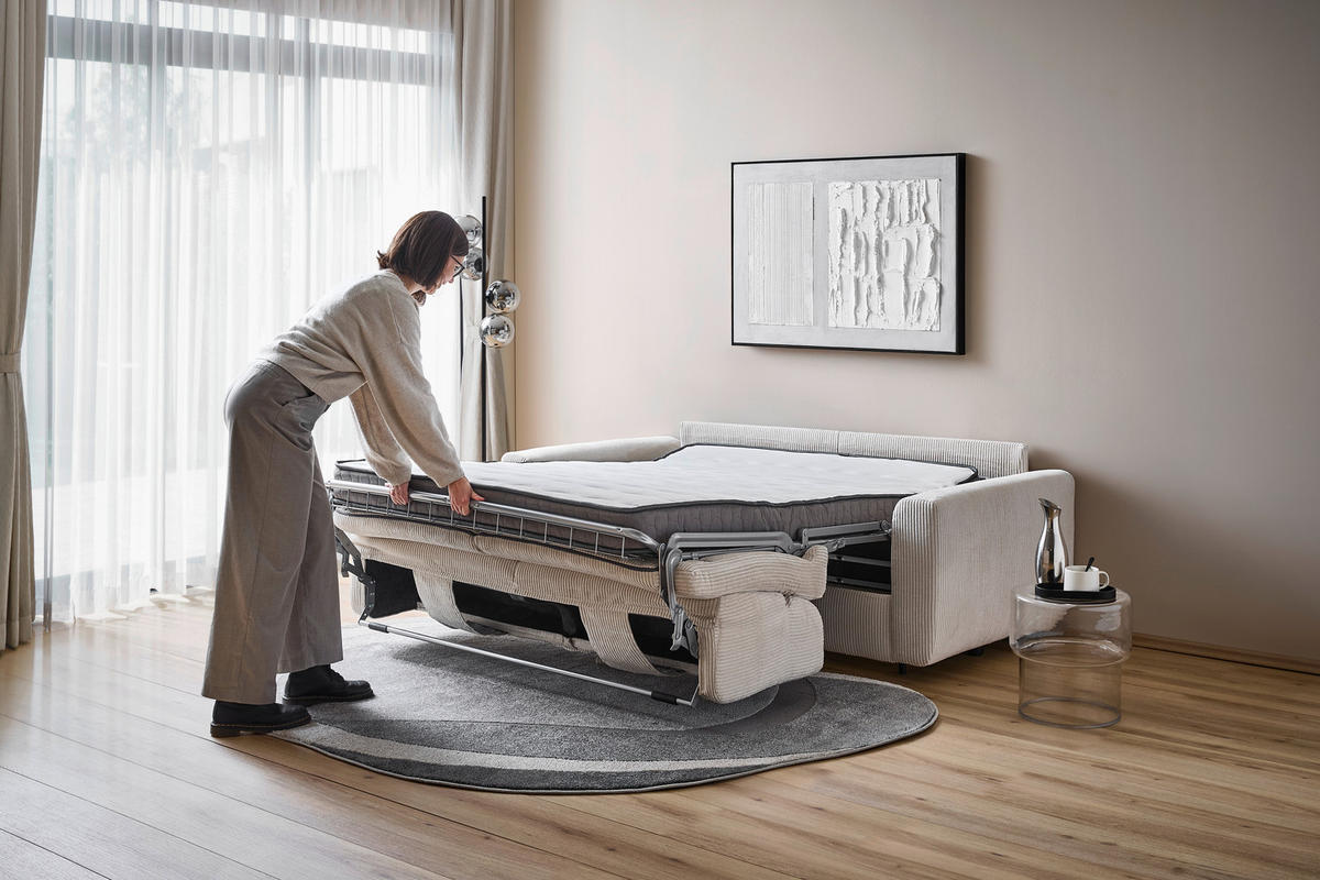 SCHLAFSOFA Cord Creme  - Creme/Schwarz, Design, Kunststoff/Textil (200/84/98cm) - Novel