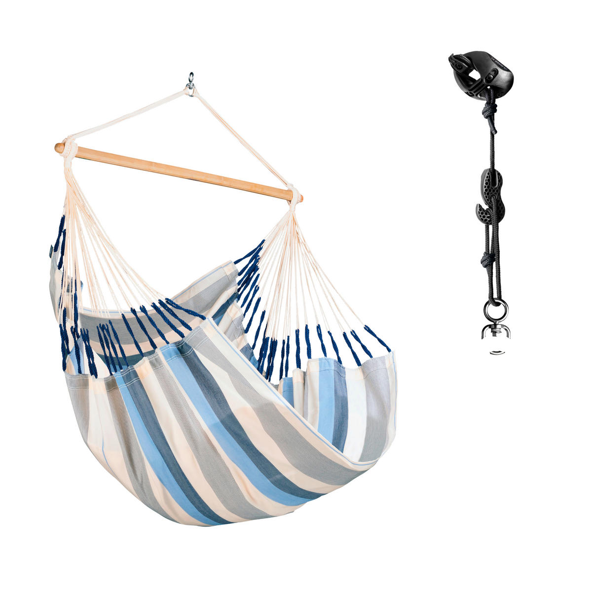 HÄNGESESSEL comfort outdoor 110/160/180 cm  - Weiß/Dunkelblau, KONVENTIONELL, Holz/Textil (110/160/180cm) - La Siesta