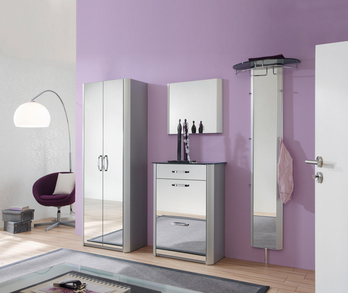 GARDEROBENPANEEL  in 63/192/26 cm  - Alufarben, Design, Glas/Holzwerkstoff (63/192/26cm) - Moderano