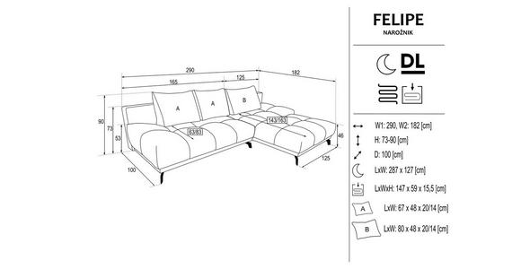ECKSOFA Dunkelgrau Chenille - Dunkelgrau/Schwarz, MODERN, Textil/Metall (290/182cm) - Hom`in