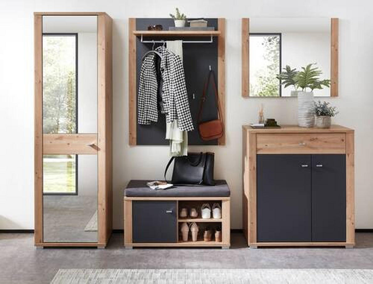 GARDEROBE 5-teilig  in 260/199/38 cm  - Graphitfarben/Eiche Artisan, Design, Holzwerkstoff/Textil (260/199/38cm) - Xora
