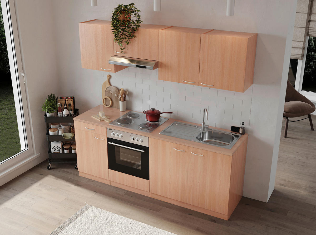 MODULKÖK 210 cm   i bokfärgad  - bokfärgad/aluminiumfärg, Basics, trämaterial/plast (210cm) - Respekta
