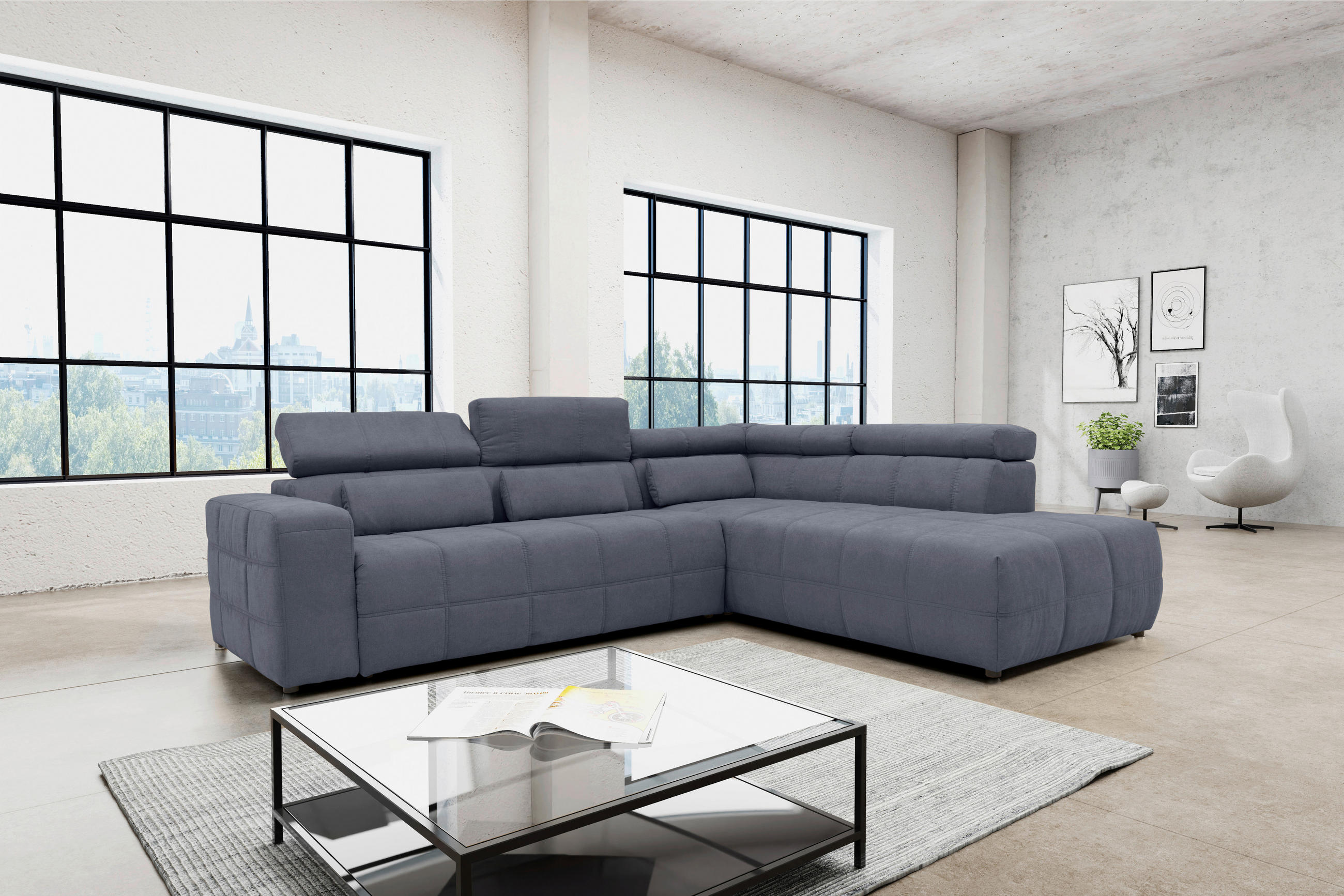 ECKSOFA Dunkelgrau Mikrofaser - Dunkelgrau/Schwarz, Design, Kunststoff/Textil (275/228cm) - MID.YOU