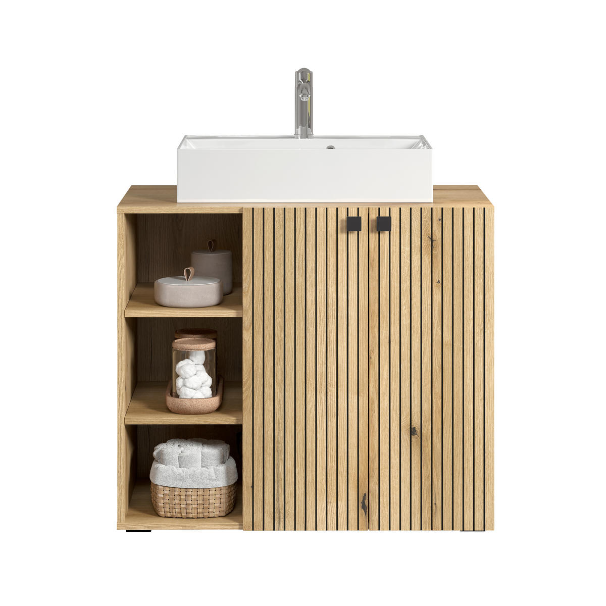 WASCHBECKENUNTERSCHRANK 90/91/53 cm  - Eichefarben/Schwarz, Trend, Holzwerkstoff/Kunststoff (90/91/53cm) - MID.YOU