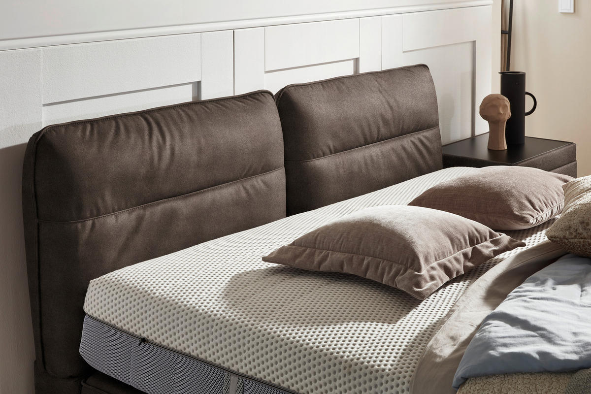 BOXSPRINGBETT 180/200 cm  in Dunkelbraun  - Dunkelbraun/Schwarz, Design, Textil/Metall (180/200cm) - Johann Jakob