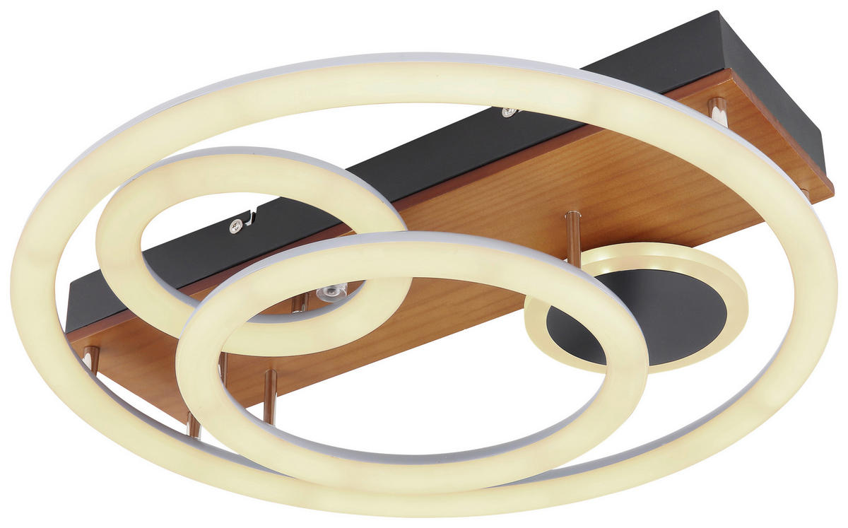 LED-DECKENLEUCHTE 55 W  48/11 cm    - Opal/Schwarz, Design, Holz/Kunststoff (48/11cm) - Globo