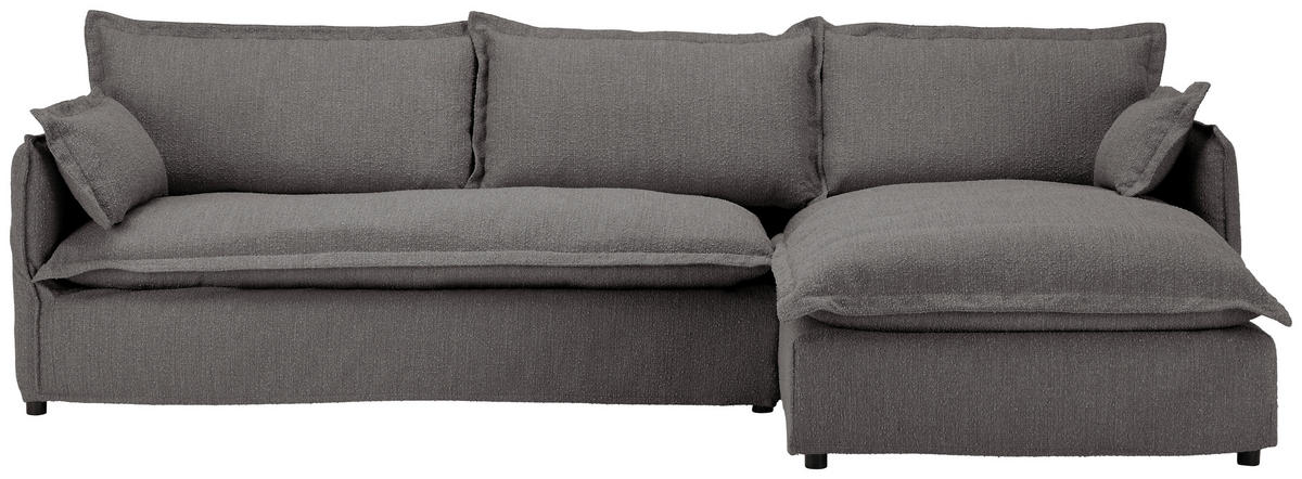 HUSSEN-ECKSOFA in Flachgewebe, Bouclé Grau  295/165 cm  - Schwarz/Grau, Trend, Textil/Metall (295/165cm) - Livetastic