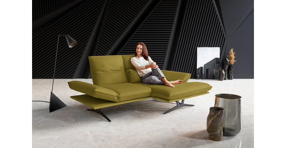 ECKSOFA in Echtleder Hellgrün 210/130 cm - Schwarz/Hellgrün, Design, Leder/Metall (210/130cm) - Dieter Knoll