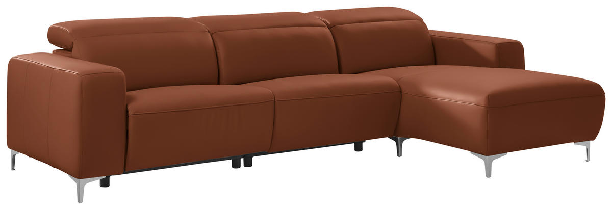 ECKSOFA in Echtleder Braun  - Chromfarben/Braun, Design, Leder/Metall (292/177cm) - Pure Home Lifestyle