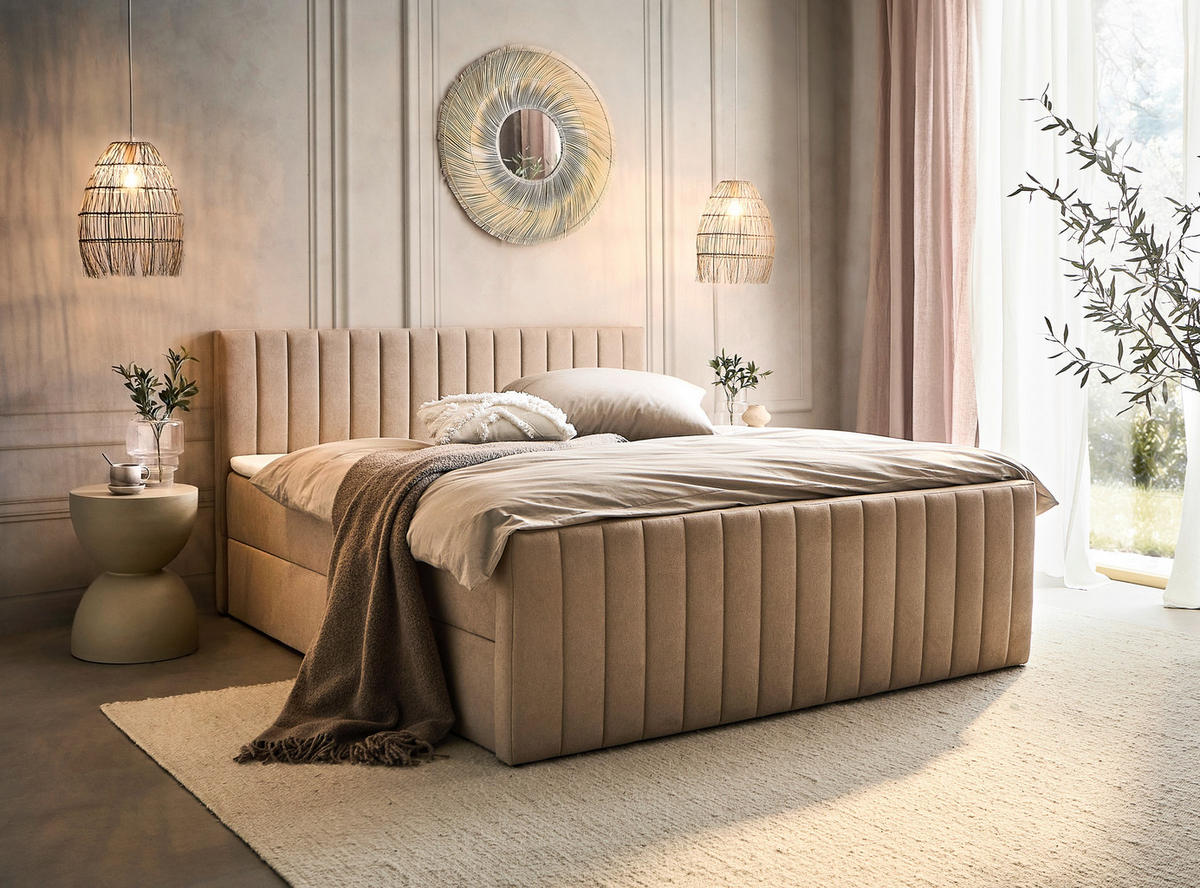 BOXBETT 160/200 cm  in Beige  - Beige/Schwarz, KONVENTIONELL, Kunststoff/Textil (160/200cm) - Boxxx