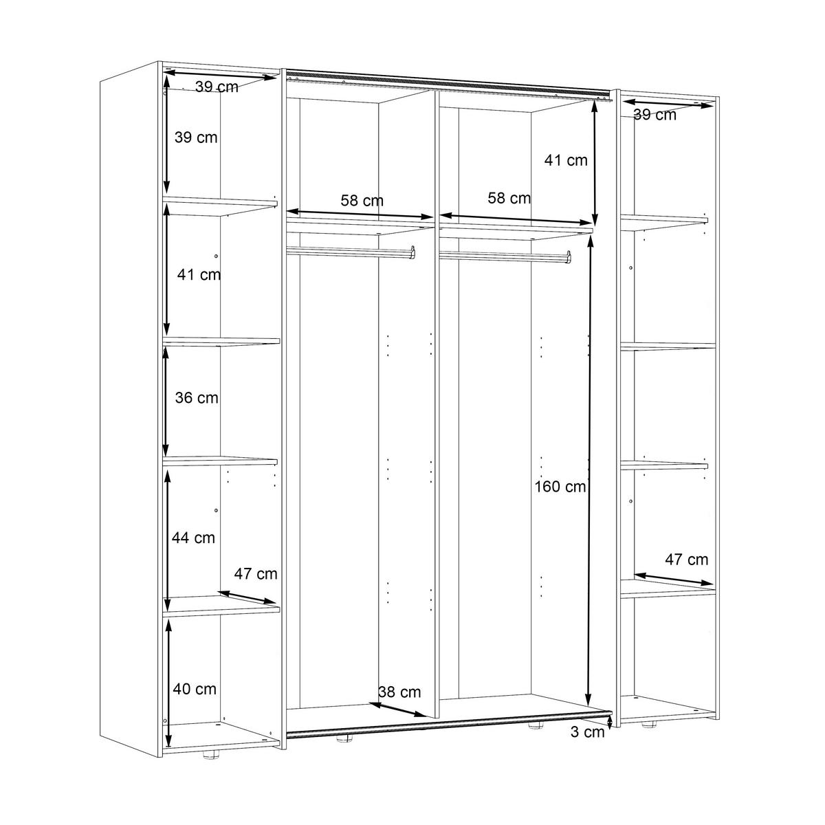 OMARA ZA OBLAČILA, bela  - bela/barve aluminija, Basics, umetna masa/leseni material (200/210/61,2cm) - MID.YOU