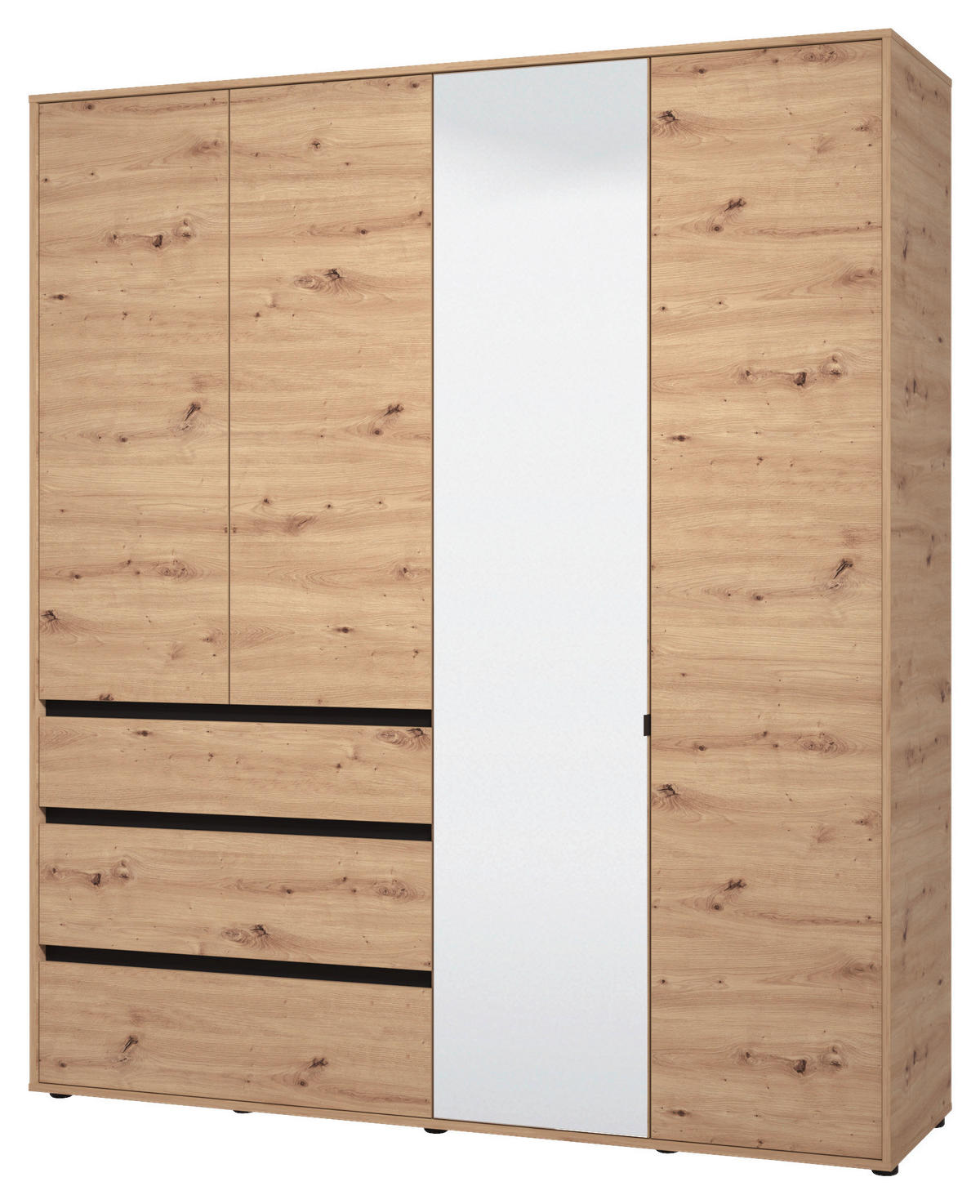 DREHTÜRENSCHRANK 4-türig Schwarz, Eiche Artisan  - Schwarz/Eiche Artisan, Basics, Glas/Holzwerkstoff (182,5/210,5/54,5cm) - Xora