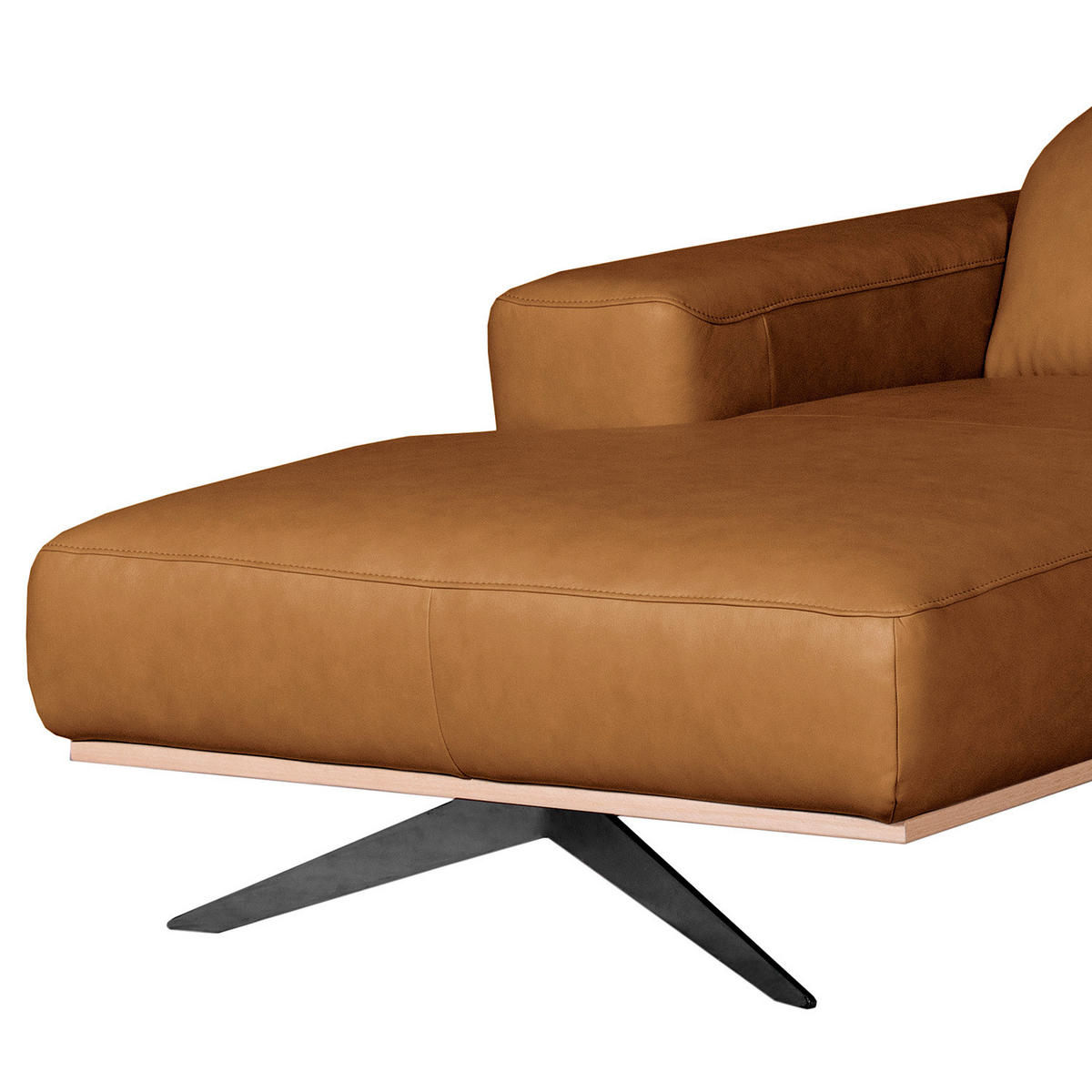 ECKSOFA Cognac Echtleder Rücken echt, Kopfteilverstellung  - Cognac/Schwarz, Design, Leder/Metall (187/295cm) - Livetastic