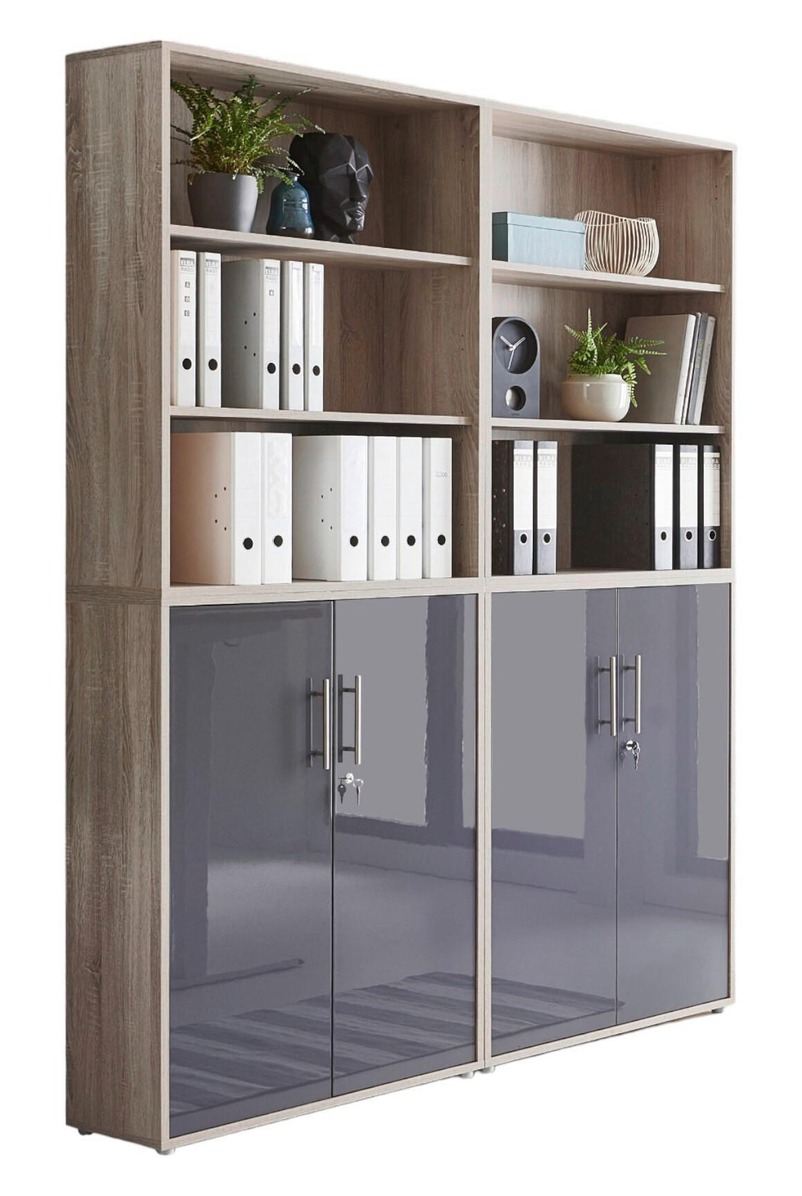 AKTENSCHRANK Sonoma Eiche, Anthrazit Hochglanz  - Anthrazit Hochglanz/Sonoma Eiche, MODERN, Holzwerkstoff (168,8/227,2/33cm) - MID.YOU