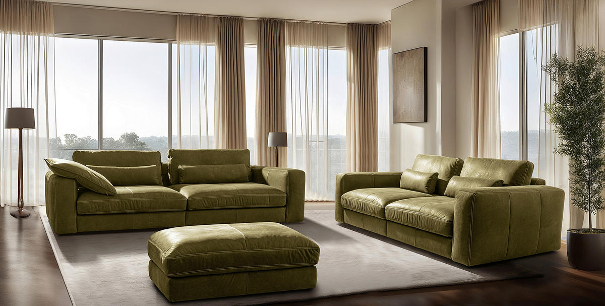 2-SITZER-SOFA  in Echtleder Olivgrün   - Beige/Schwarz, Design, Leder/Kunststoff (240/85/123cm) - Livetastic